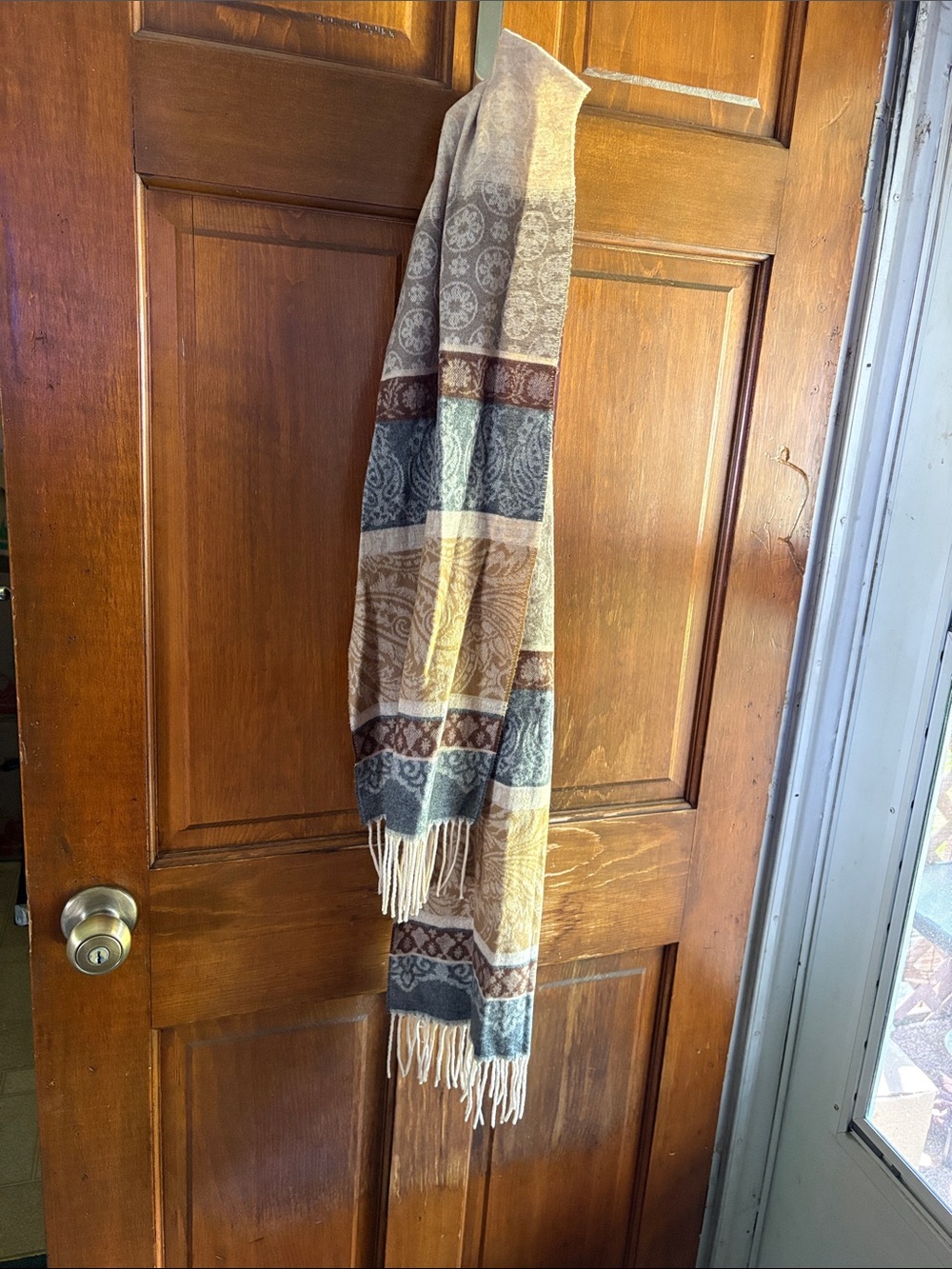 Calzeat Style Jacquard Woven Paisley Block Scarf with Fringed Ends